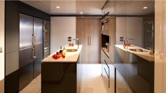 M/Y Orient Star's modern designed kitchen with anthracite tones